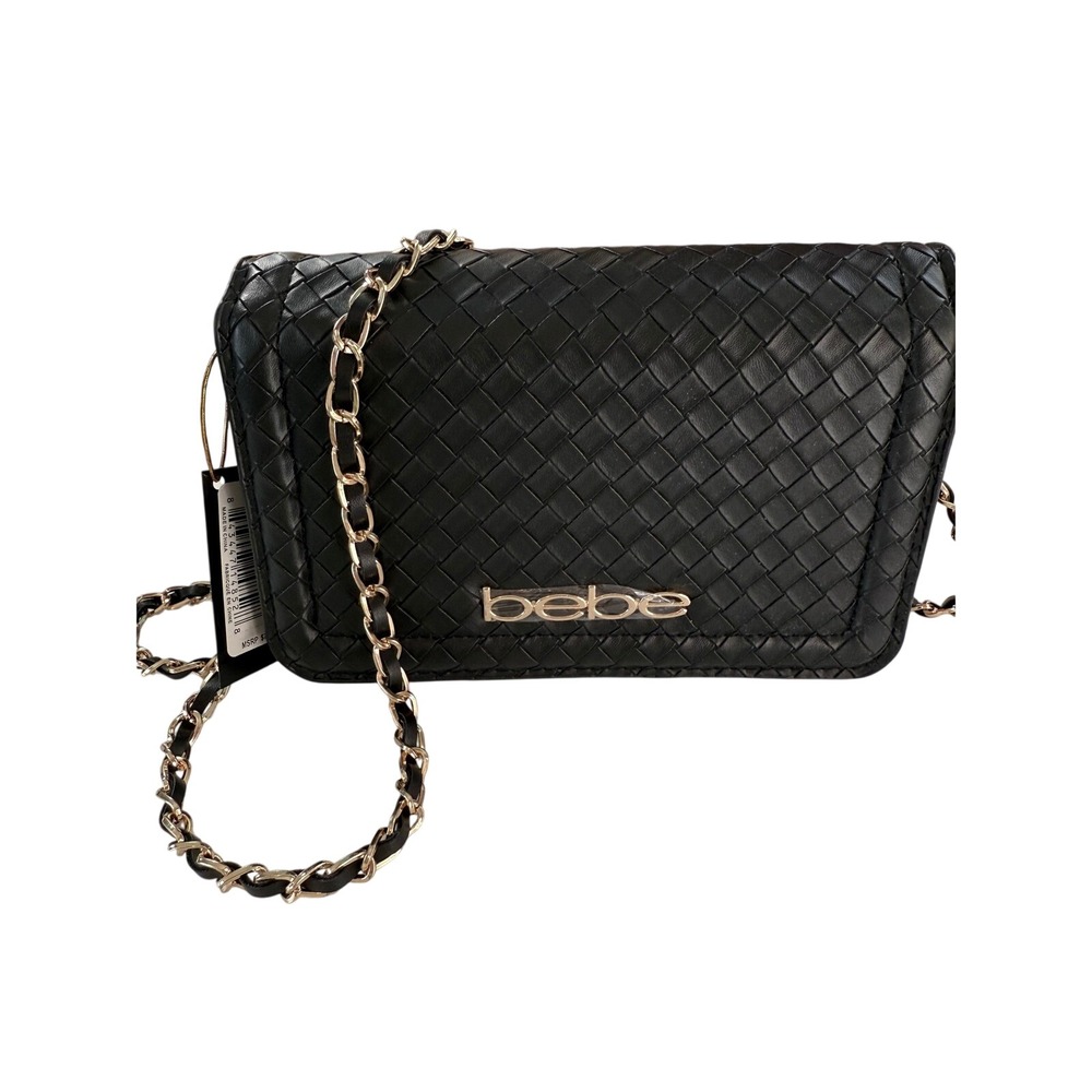 Bebe Taffy Woven Chain Crossbody Bag Black MSRP 79‎